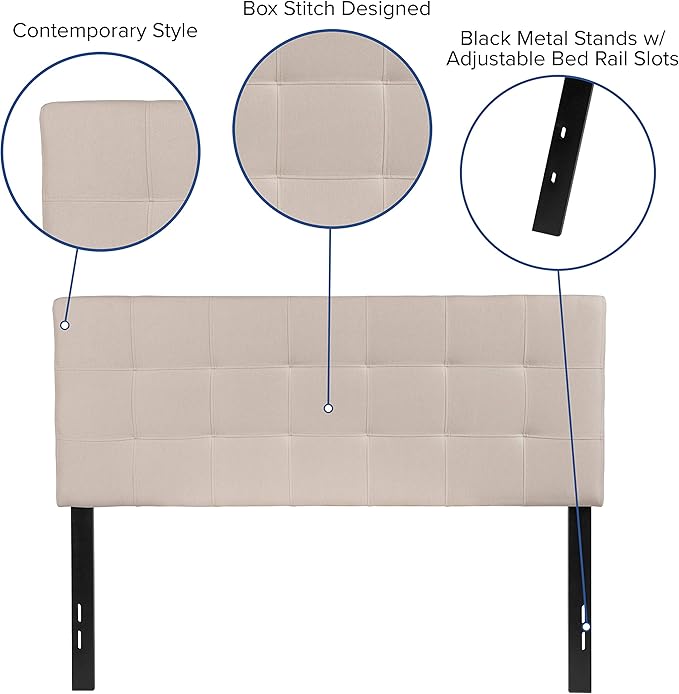 EMMA + OLIVER Quilted Tufted Upholstered Full Size Headboard in Beige Fabric