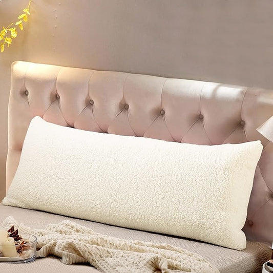 Reafort Ultra Soft Sherpa Body Pillow Cover/Case with Zipper Closure 21"x54" (21"x54" Body Pillow Cover, Cream)