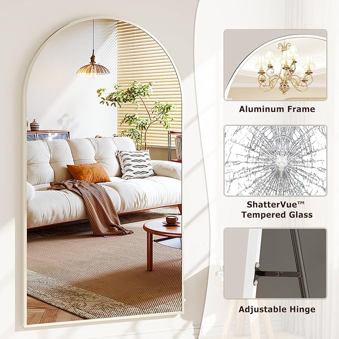 46"x76" Arched Full-Length Mirror, Oversized Floor Mirror with Stand, Freestanding or Wall-Mounted Full Body Mirror for Living Room, Bedroom, or Cloakroom, Silver