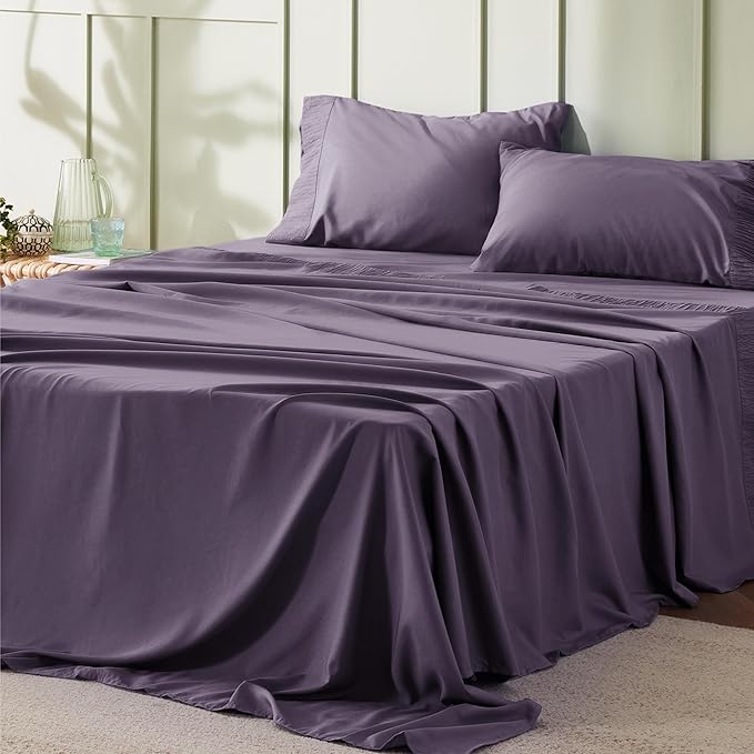 Bedsure King Size Sheets Set - 4 Pieces Soft King Sheets - Breathable & Cooling - Hotel Luxury - Easy Care Polyester Microfiber Bedding for Women, Men, Kids & Teens, Dusty Purple