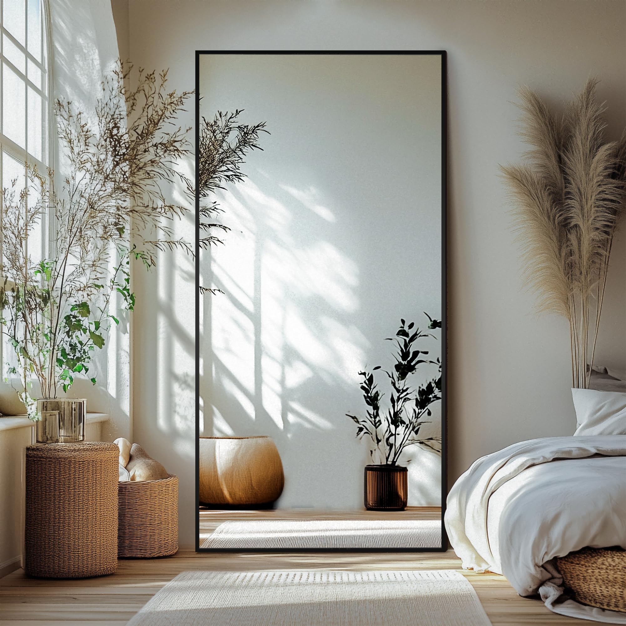 Delma Wall Full Length Mirror,Standing Mirror Full Body,Large Floor for Wall Door Bedroom Bathroom Living Room with Aluminium Frame(with Stand,56x15-Black) Dormly