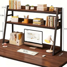 2-Tier Desktop Bookshelf, Wood Hutch Shelf Organizer, 29.9 x 12.6 x 35.4 inches, Study Room Storage Rack (Black, 45 * 12 * 35in)