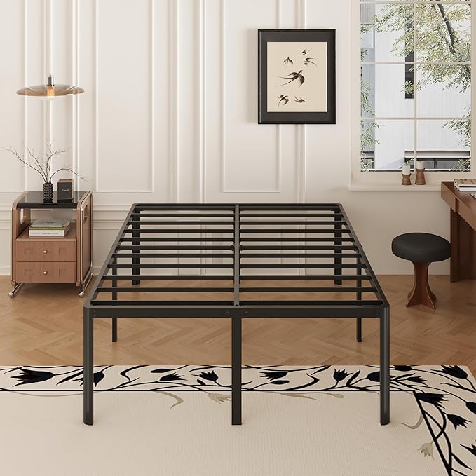 20 Inch Queen Bed Frame Rounded Corner Legs Platform Bed Frame Queen Size, Heavy Duty Easy Assembly, Noise Free, No Box Spring Needed, Black.