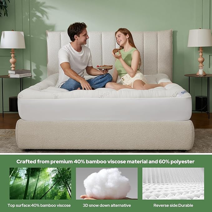 BEDLORE California King Mattress Topper Viscose Derived from Bamboo, Thick Pillow Top Mattress Pad with Stretchable Pockets for 6-18 inches Mattress, Soft Mattress Topper for Back Pain Relief
