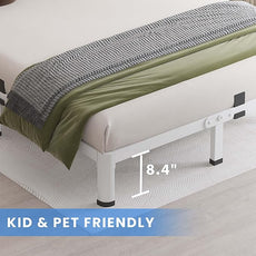 MAF 10 Inch Queen Size Bed Frame White with Round Corner Legs Mattress Slide Stopper No Box Spring Needed Heavy Duty Metal Platform Bed Frames Under-Bed Storage Space, 3000 LBS Steel Slats Support