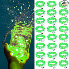 ZGWJ 24 Pack Fairy Lights Battery Operated, Green Twinkle String Lights 20 LED 7FT Mason Jar Lights Waterproof 3 Lighting Modes for Bedroom, Halloween, Christmas, Party Indoor and Outdoor Decoration
