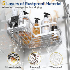 YASONIC Shower Caddy Corner, 3-Pack Adhesive Rustproof Stainless Steel Shower Shelves with Soap Holder, No Drilling Shower Organizer Corner for Dorm, Renters Bathroom, White