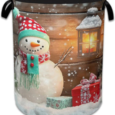 Christmas Laundry Basket,Oxford Cloth Snowman Laundry Hamper With Handle Foldable Portable Clothes Storage Basket for Laundry Room/Bedroom/Bathroom 20.8