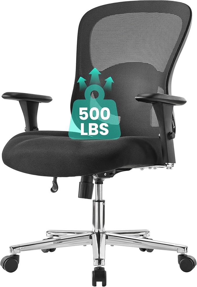 EUREKA ERGONOMIC Big and Tall Office Chair for Heavy People, Hoss 500lbs Heavy Duty Office Chair Mesh Ergonomic Desk Chair with Armrest, Rolling Chair with Wide Comfy Seat for Adult, Black