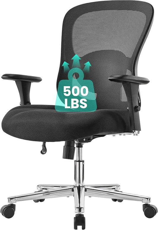 EUREKA ERGONOMIC Big and Tall Office Chair for Heavy People, Hoss 500lbs Heavy Duty Office Chair Mesh Ergonomic Desk Chair with Armrest, Rolling Chair with Wide Comfy Seat for Adult, Black