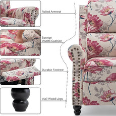 Recliner Chair, Modern Pushback Armchair with Adjustable Backrest & Footrest for Bedroom, Living Room (Pattern Floral,Set of 1)