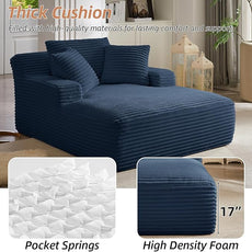 Oversized Chaise Lounge Chair Indoor Corduroy Sofa Bed with Throw Pillows Recliner Chair Comfy Large Deep Seat Sofa Couch for Living Room, Bedroom, Apartment (Blue)