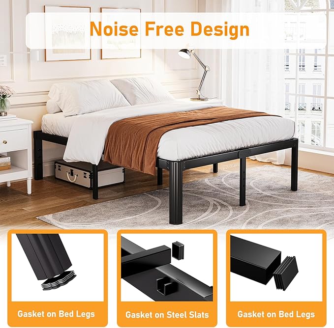 Askeld Queen Bed Frame, 18 Inch High Metal Platform Bed with Round Corner Leg, No Box Spring Needed, Heavy Duty Noise-Free Bed Base, Easy Assembly, Black