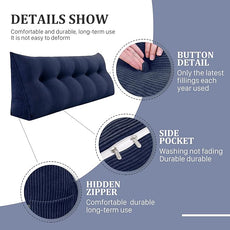 11 lbs Thickened Wedge Pillow Headboard Body Positioner Triangular Reading Pillow Bed Bolster Pillow for Sitting in Bedwith Removable Cover Gift for Mom Backrest Cordury Blue Queen