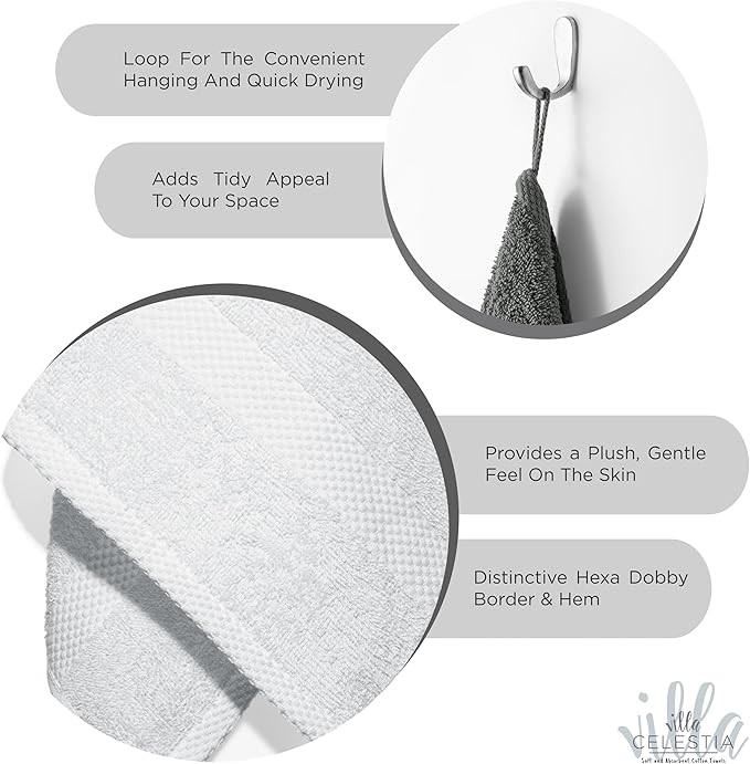 100% Cotton Bath Towel Set of 18-4 Bath Towels, 6 Hand Towels, 8 Wash Cloths, Sustainable, Soft, Highly Absorbent, Combed Cotton 18 Piece Set for Hotels, Spa, Bathroom, Dorm, White