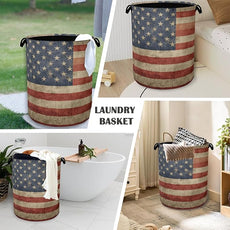 Vintage Flag Laundry Basket,Oxford Cloth Laundry Hamper with Handle Foldable Portable Clothes Storage Basket for Bathroom Bedroom Dorm Room 16