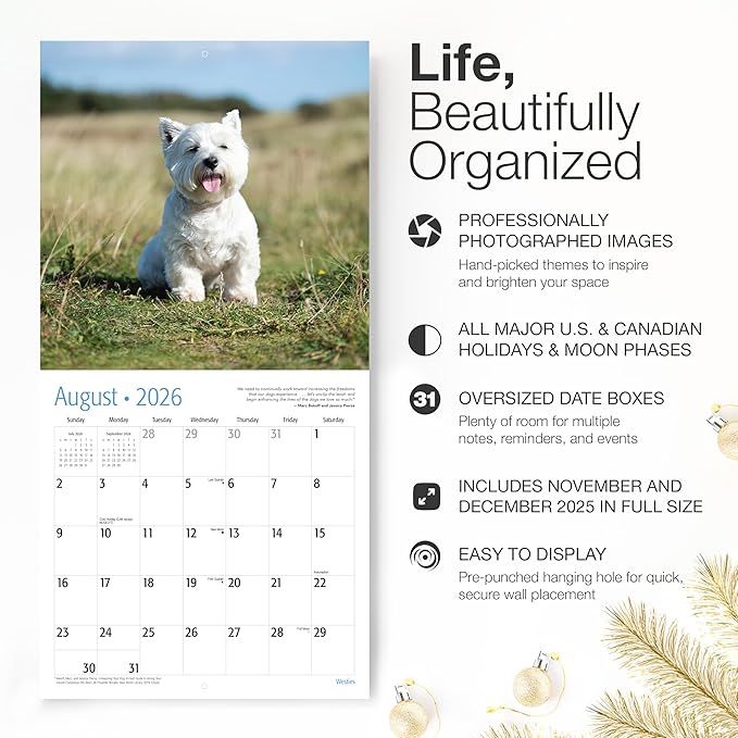 RED EMBER Westies West Highland White Terriers 2026 Wall Calendar 12 Month | 12" x 24" Open | Thick & Sturdy Paper | Holiday Gift | Cute Puppy Dog Calendar 2026