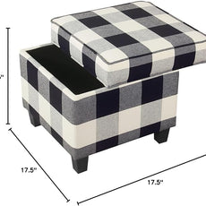 HomePop Home Decor | K7342-F2262| Classic Square Storage Ottoman with Lift Off Lid | Ottoman with Storage for Living Room & Bedroom, Black Plaid Large