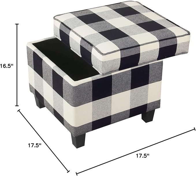 HomePop Home Decor | K7342-F2262| Classic Square Storage Ottoman with Lift Off Lid | Ottoman with Storage for Living Room & Bedroom, Black Plaid Large