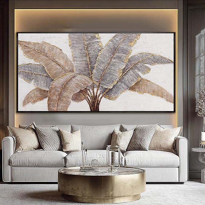 CHUDANHAO Plant Canvas Wall Art Contemporary Wall Decor Gold Pictures Textured Home Decorations 29"x58" Canvas Art for Living Room Kitchen