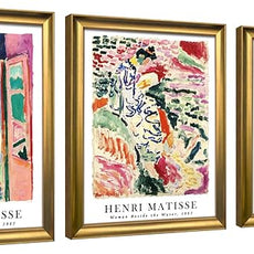 Wieco Art Framed Canvas Wall Art 3 Piece Henri Mattise Art Abstract Colorful Matisse Posters Canvas Prints for Wall and Home Office Decorations Bronze Gold Frame