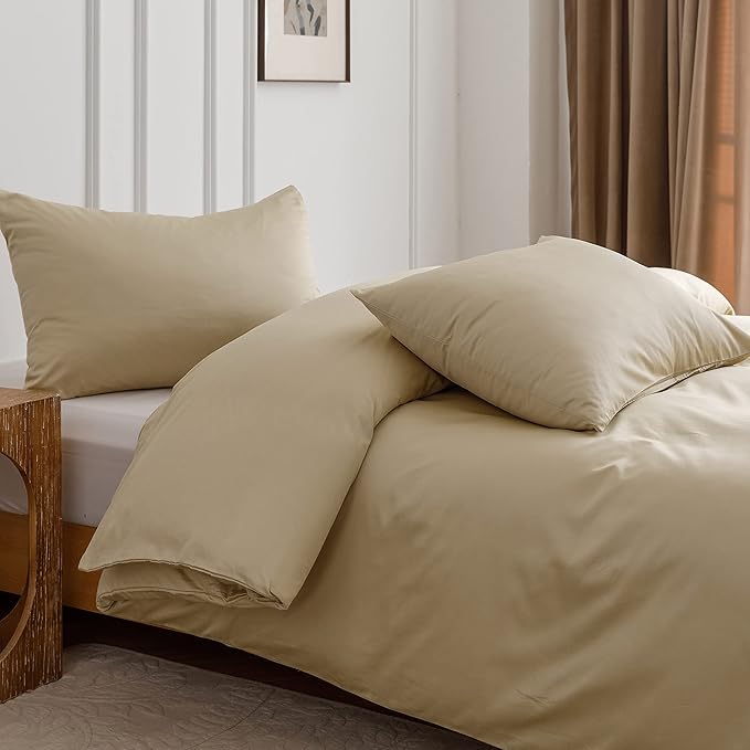 HeimenAogo Egyptian Cotton Duvet Cover King Size Sateen Weave, Silky Soft and Breathable Bedding Set with Zipper Closure, Extra-Long Staple Cotton Comforter Cover 3Pcs 104"×90", Cream