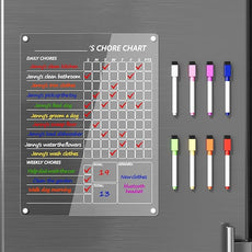 Acrylic Magnetic Chore Chart for Fridge, Clear Dry Erase Chores Chart for Refrigerator, Responsibility Reward Planning Board for Teens Family, w/ 8 Colors Markers, 12