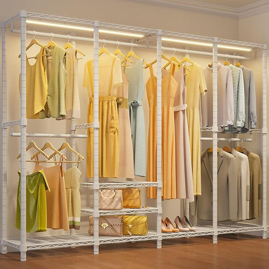 VIPEK V40L Clothes Rack with Dimmable LED Lights, 3000K Warm White, Heavy Duty Clothing Rack for Hanging Clothes Portable Closet Wardrobe Freestanding Closet Rack for Bedroom, Max Load 890lbs, White