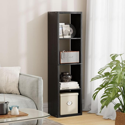 4 Cube Storage Organizer Single Row, Cube Shelf with Heavy-Duty Thick Boards, 13.31" L x 9.37" W x 48.82" H, Smooth Easy-Clean Panels, Simple Assembly, for Living Room Bedroom Office, Black