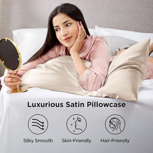 Bedsure King Size Satin Pillowcase Set of 4 - Beige Silky Pillow Cases for Hair and Skin 20x36 Inches, Pillow Covers with Envelope Closure, Similar to Silk Pillow Cases, Gifts for Women Men