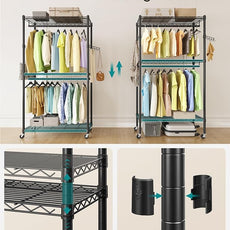 SONGMICS Heavy-Duty Rolling Clothes Rack, Garment Rack, Portable Closet, 35.4-Inch Wide Clothing Rack on Wheels, with Adjustable Mesh Shelves and Hanging Rails, Hooks, Ink Black ULGR413B01