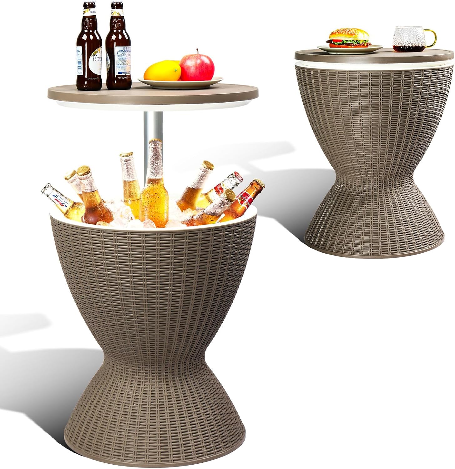 Outdoor Cooler Side Table,Outdoor Cooler Table, Height-Adjustable Outdoor Cool Bar w/ 8 Gallon Beer and Wine Cooler, All-Weather Resistant Patio Cooler Ice Cool Bar for Deck Pool Party (Coffee)