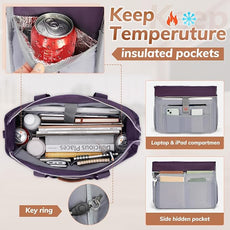 RAINSMORE Teacher Tote Bag for Women Work Bags 15.6 Inch Laptop Tote Bag with Large Cup Holder Nurse Bag Computer Handbag