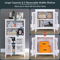 HITNET White Bathroom Cabinet, Bamboo Storage Cabinet Freestanding, Side Tall Storage Organizer for Kitchen Living Room Entryway