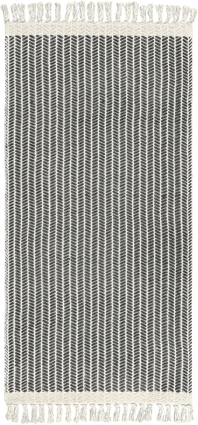 Lahome Boho Kitchen Runner, 2x4.3 Bathroom Runner Rug Lightweight Entryway Rug Woven Cotton Throw Mat with Tassels, Farmhouse Non Shedding Washable Grey Rugs Low Pile for Bedroom Doorway