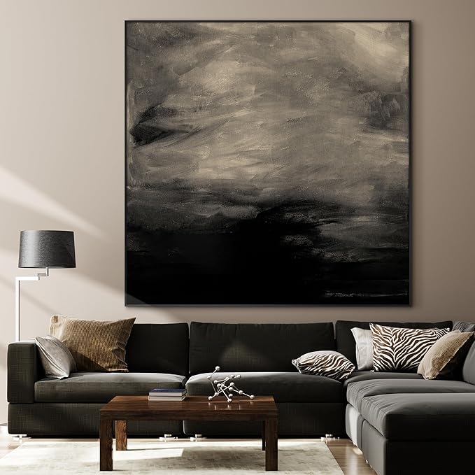 60"x60" XL Framed Wall Art - Stormy Sky Black and Gray Toned Painting (Frame Assembly Required)
