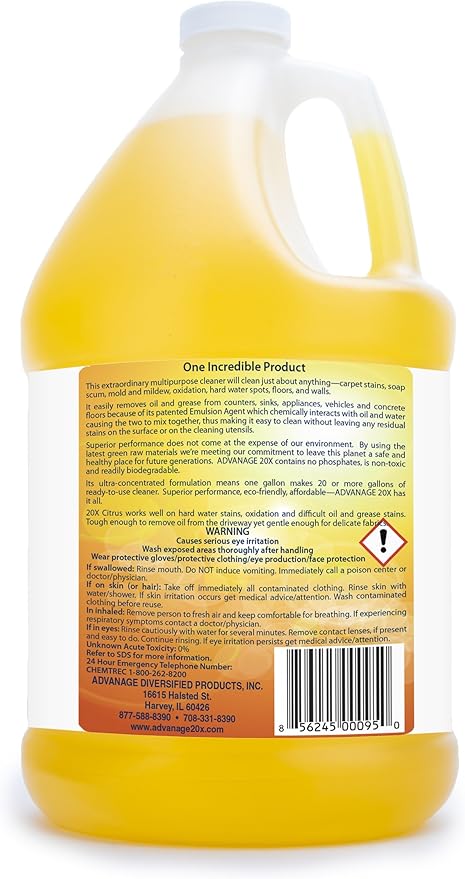 Advanage 20X Cleaner Concentrate Refill 128 oz | All Purpose Multi-Surface Cleaning Concentrate | Replace Every Household Cleaner | Natural and Citrus Scent, Human-Safe Cleaner USA Made
