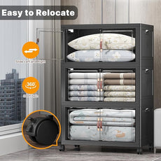 Extra Large Stackable Storage Bins with Lids & Wheels & Door, 960QT-160QT/40GAL*6Pack Foldable Collapsible Closet Organizers, Plastic containers Drawers for Bedroom Dorm