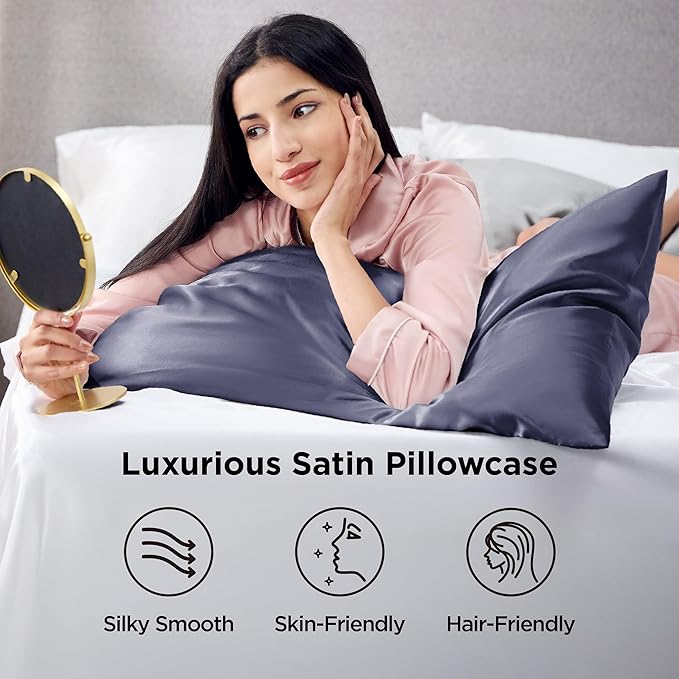 Bedsure King Size Satin Pillowcase Set of 2 - Blue Granite Silky Pillow Cases for Hair and Skin with Envelope Closure, Similar to Silk Pillow Cases, Gifts for Women Men, 20x36 Inches, 2pcs