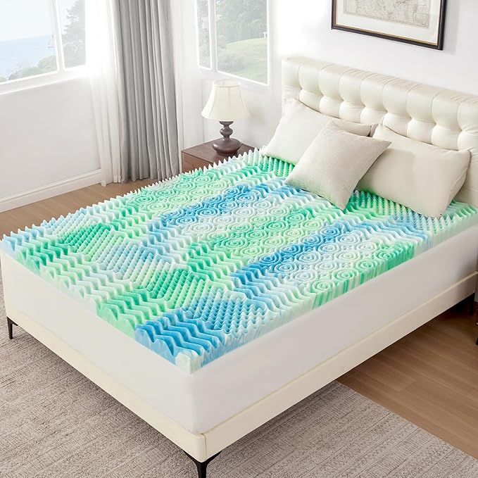 3 Inch 7-Zone Full Memory Foam Mattress Topper Egg Crate Cooling Gel Infused Mattress Pad Bed Topper for Pressure Relief and Back Pain Soft & Breathable, CertiPUR-US Certified
