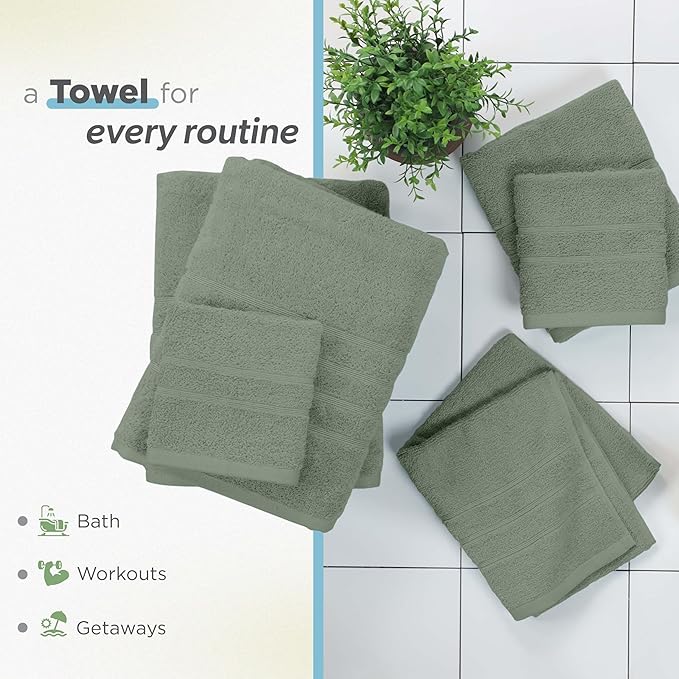 Martex 6-Piece Towel Set – Ultimate Performance – 100% Cotton – 2 Bath Towels – 2 Hand Towels – 2 Wash Cloths – Versatile – Low-Linting – Supersoft & Absorbent Bathroom Set – Easy Care – Sage
