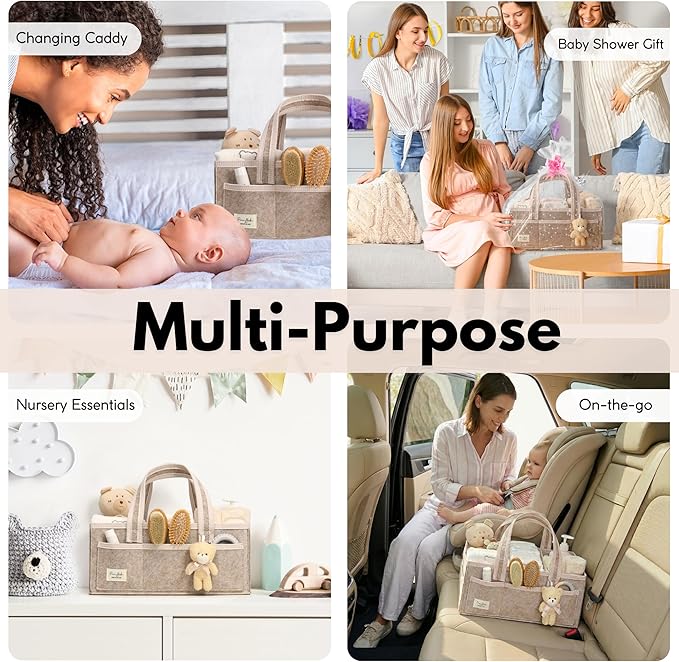 PeraBella Diaper Caddy Organizer with Handle, Baby Shower Gifts Basket Bag, Registry Search Must Haves Items, Nursery Storage Organizer for Newborn Girl Boy, Baby Bag Essentials, Car Diaper Caddy Cart