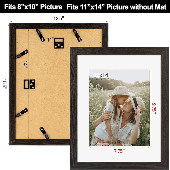 11x14 Picture Frame with Mat for 8x10 Set of 4, Multicolour Wood Grain 11 x 14 Gallery Wall Picture Frames for Wall Mounting(4 Pack, Multicolour)