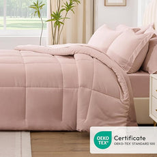 Love's cabin Queen Comforter Set Blush Pink, 7 Pieces Queen Bed in a Bag, All Season Bedding Sets with 1 Comforter, 1 Flat Sheet, 1 Fitted Sheet, 2 Pillowcase and 2 Pillow Sham