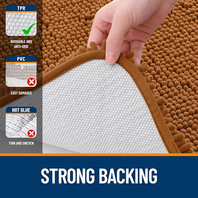 OLANLY Bathroom Rugs 30x20, Extra Soft Absorbent Chenille Bath Rugs, Rubber Backing Quick Dry, Machine Washable Bath Mats for Bathroom Floor, Tub and Shower, Home Decor Accessories, Ochre