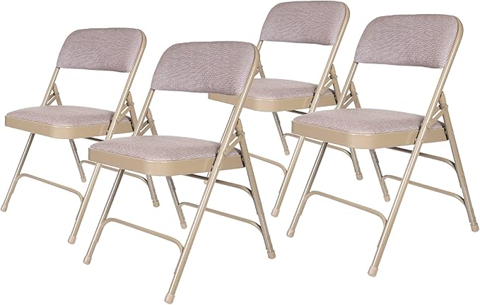 OEF Furnishings OEF2300 Series Heavy-Duty Premium Fabric Padded Upholstery Double-Hinged Triple-Braced Folding Chairs (4-Pack, French Beige)