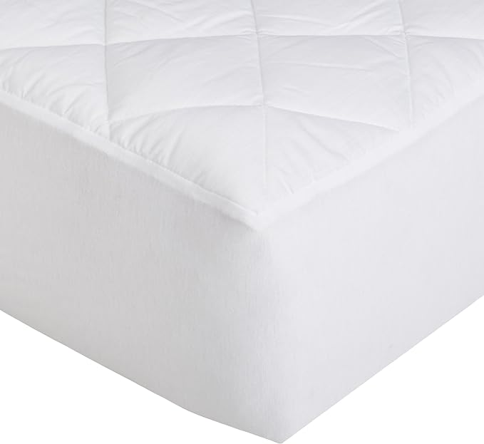 Amazon Basics Hypoallergenic Quilted Breathable Mattress Topper Pad, 18 Inches Deep, King Size, White