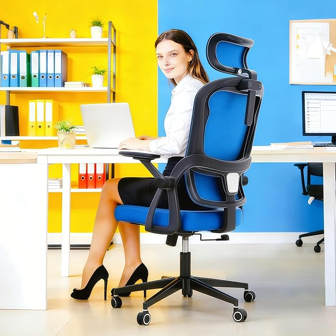 Ergonomic Office Chair - 400LB Comfy Desk Chairs with Adjustable Headrest and Lumbar Back Support, Mesh Computer Chairs with Wheels and Arms for Home Office, Study