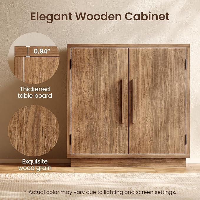 31.5'' Wood Sideboard Cabinet, Small Sideboard Buffet with Adjustable Shelf, Modular Credenza Accent Storage Console Cabinet with 2 Magnetic Doors for Entryway, Living Room, Kitchen, Walnut