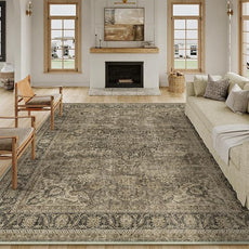 10x14 Brown Area Rug Vintage Living Room Bedroom Washable Carpet Non-Slip Soft Low Pile Distressed Indoor Large Throw Rug for Dining Room Office